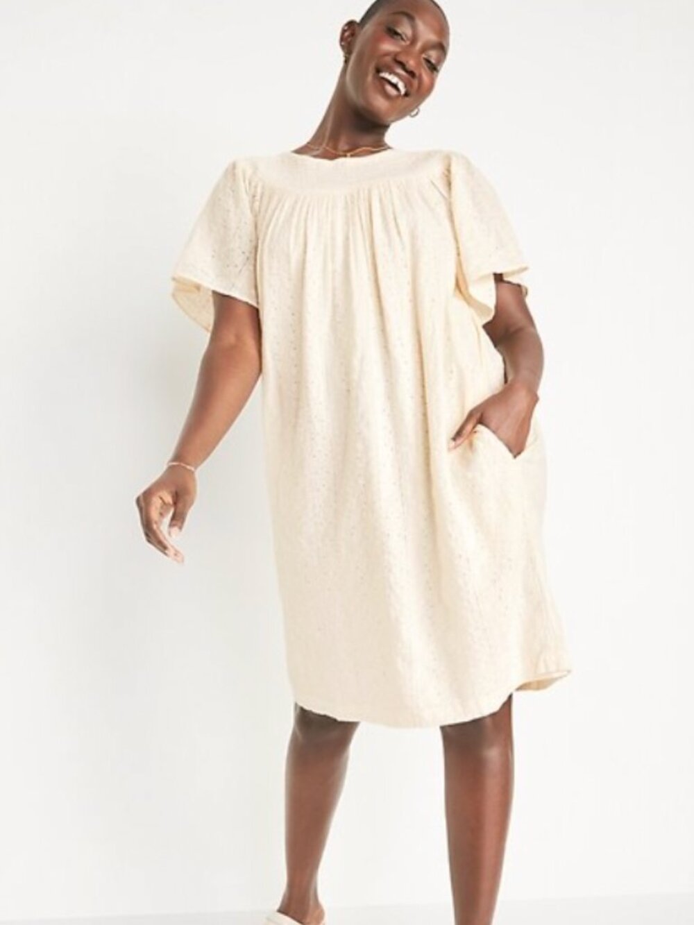 *Old Navy Flutter-Sleeve Smocked Embroidered Mini Shift Dress
